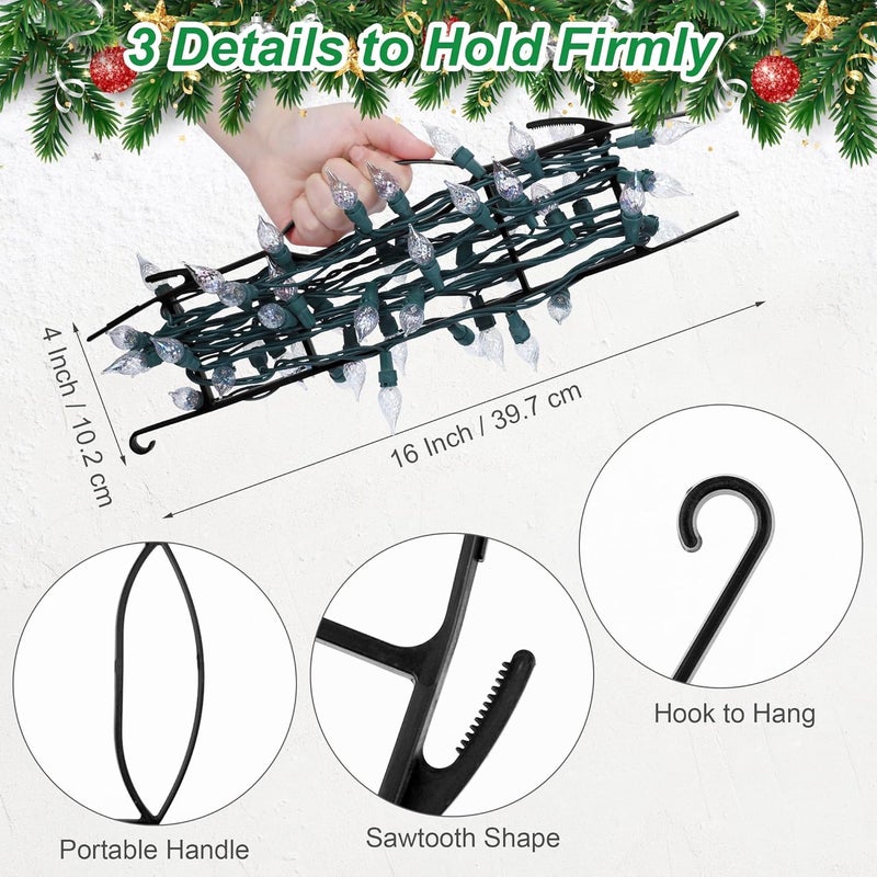 RUODON 12 Pack Christmas Lights Storage Holders with Storage Bag Hanging Rope Cord String Winder Organizer Holiday Lights Storage Hold Up to 164 Feet for Tree Lights, Electric Cords, Garlands (Black) - Image 2